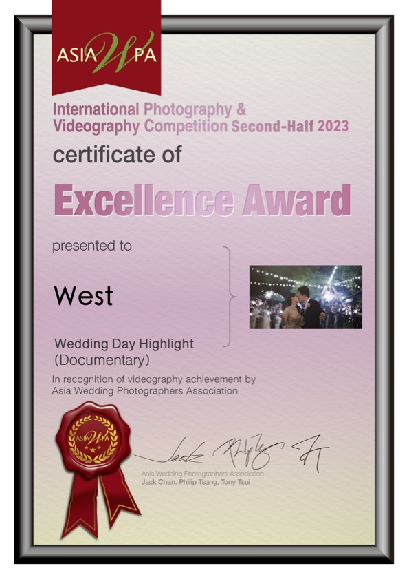 恭喜總監婚禮作品 榮獲AsiaWPA 國際比賽大獎